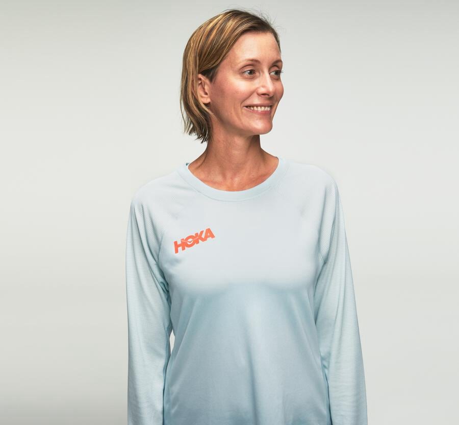 Hoka One One Performance Lång Sleeve Top Dam - Blå - YNMGW-1352